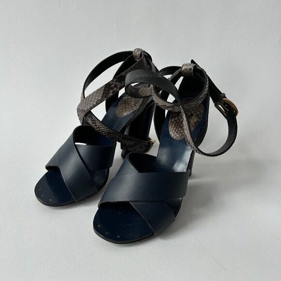 GUCCI BLUE CANDY STACKED PYTHON STACKED HEEL SANDALS SIZE 36 - Picture 6 of 7